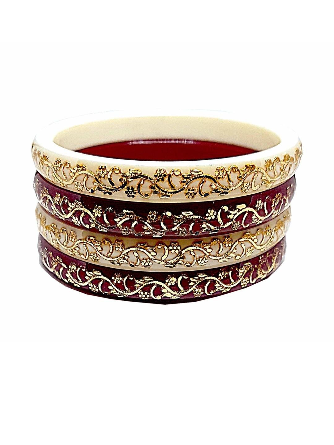 BOVZEN Women red and white set of 4 Copper Bangle