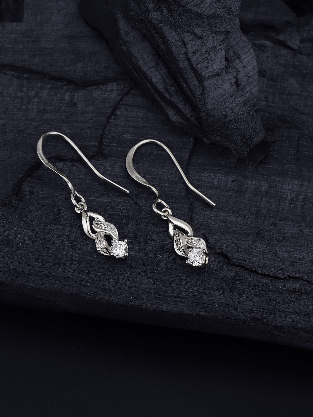 VANBELLE 925 Sterling Silver Rhodium Plated Dangling CZ Drop Earring