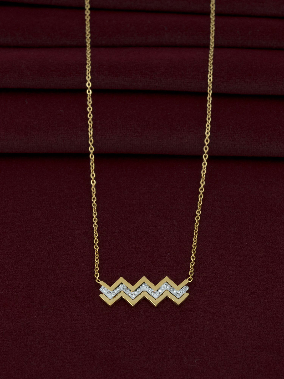 ARTKLIM Gold-Plated Stainless Steel Stone Studded Zig-Zag Pendant Chain