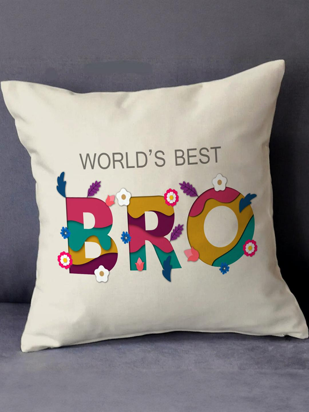SKYTRENDS Off White & Red Typography Satin Square Cushion Covers