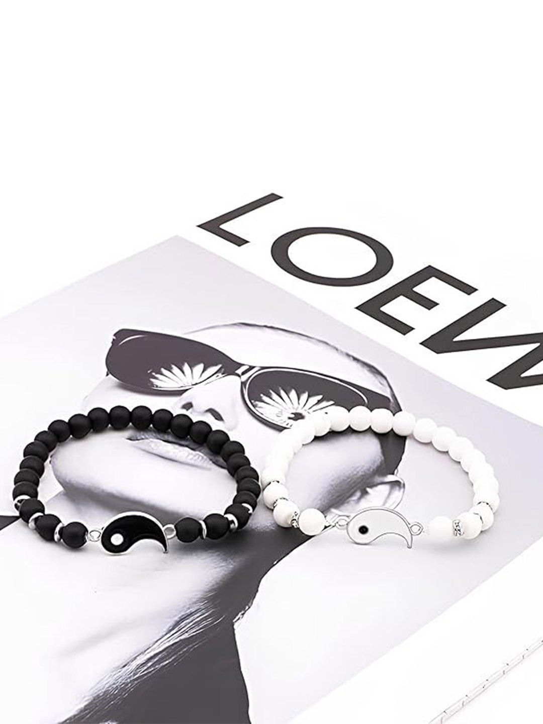 Lovemi Movements Unisex Set Of 2 Yin Yang Couple Artificial Stones Studded Charm Bracelets