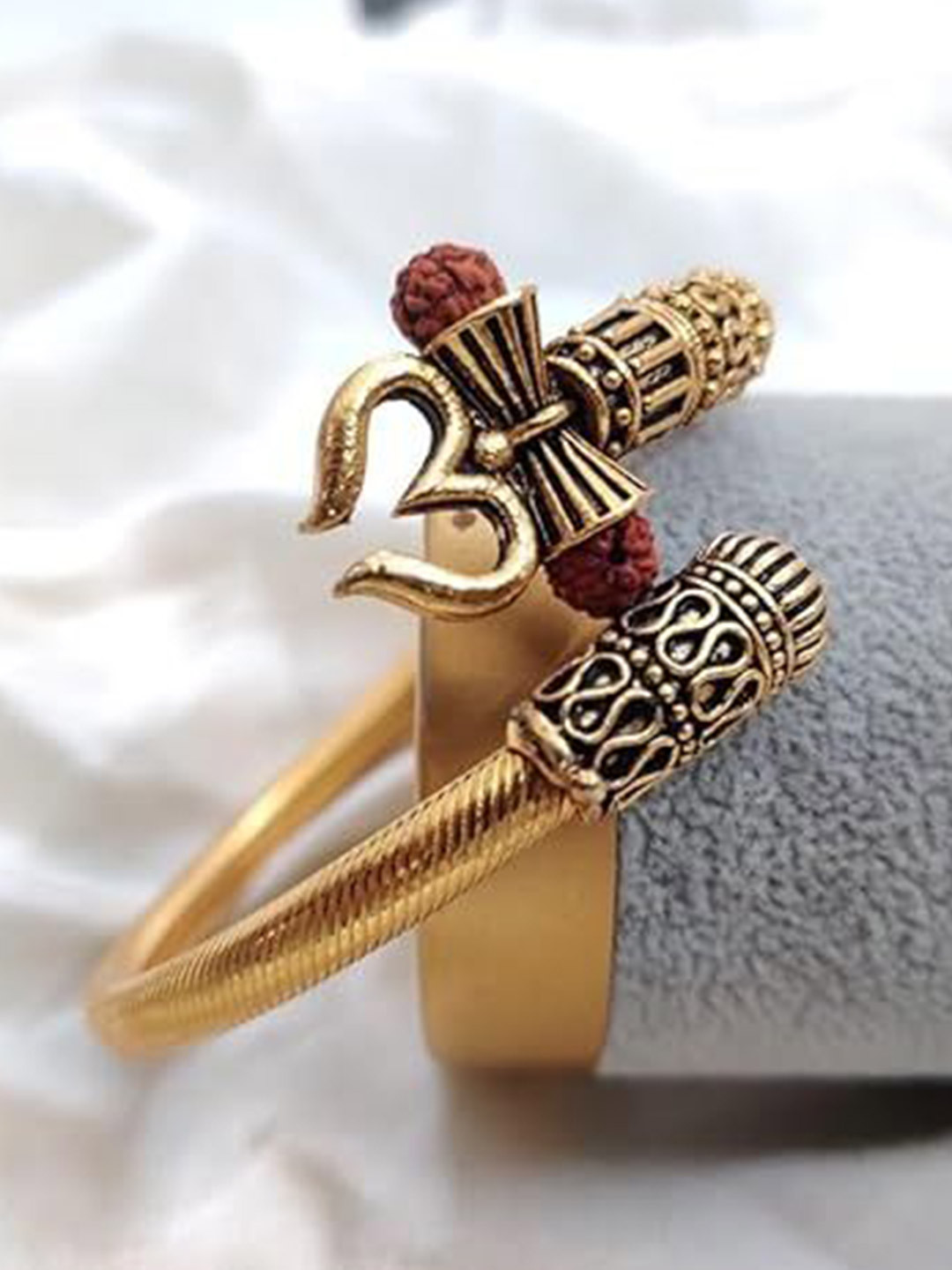 Lovemi Movements Men Gold-Plated Mahadev Om Cuff Bracelet