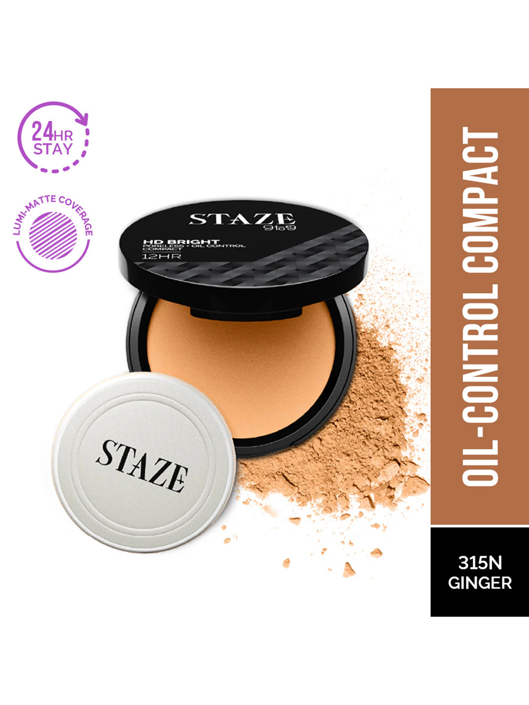 STAZE 9to9 HD Bright Poreless + Oil Control Compact with Vitamin E 9 g - Ginger 315N