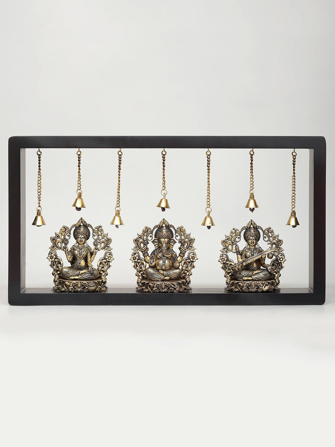 Exotic India Lakshmi Ganesha Saraswati Brass Glossy Spiritual Wall Decor-17In