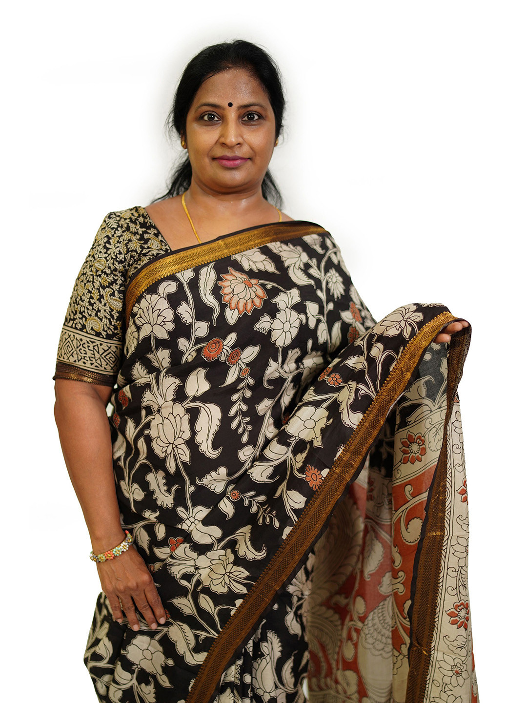 SR HANDLOOMS AND TEXTILES Kalamkari Printed Zari Handloom Chanderi Saree