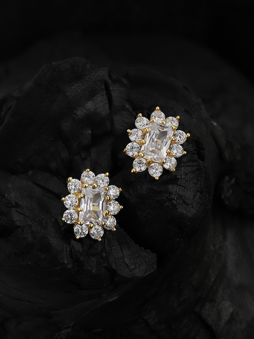 VANBELLE 925 Sterling Silver 18kt Gold Plated CZ Burst Star Stud Earring