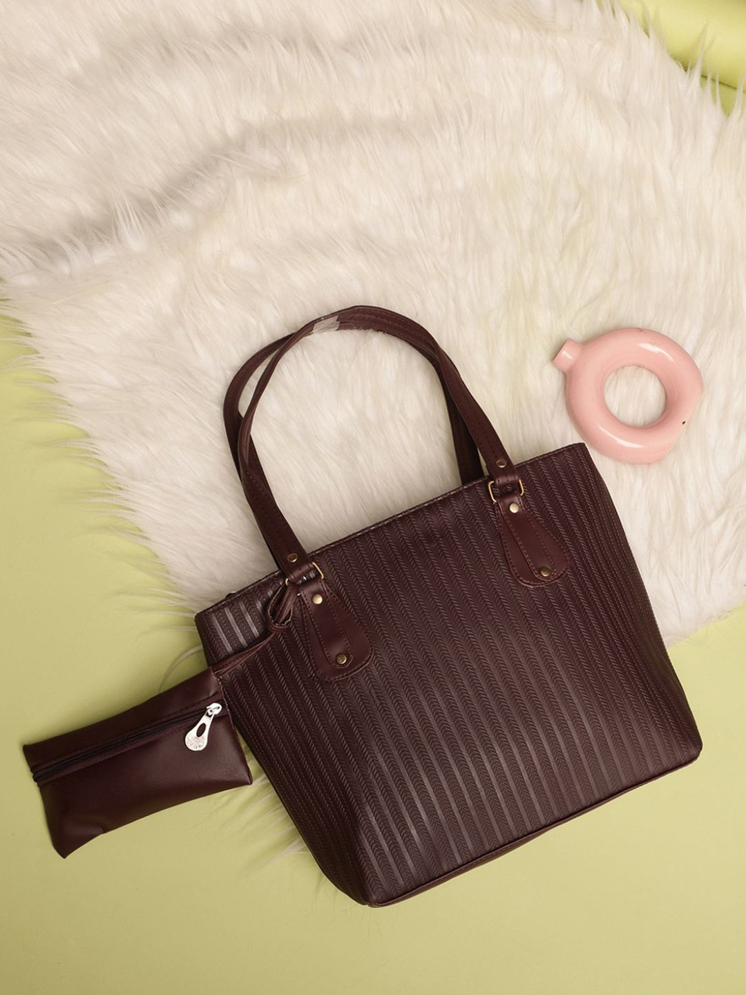 Springberry Women Textured Structured Quilted Handheld Bag with Pouch