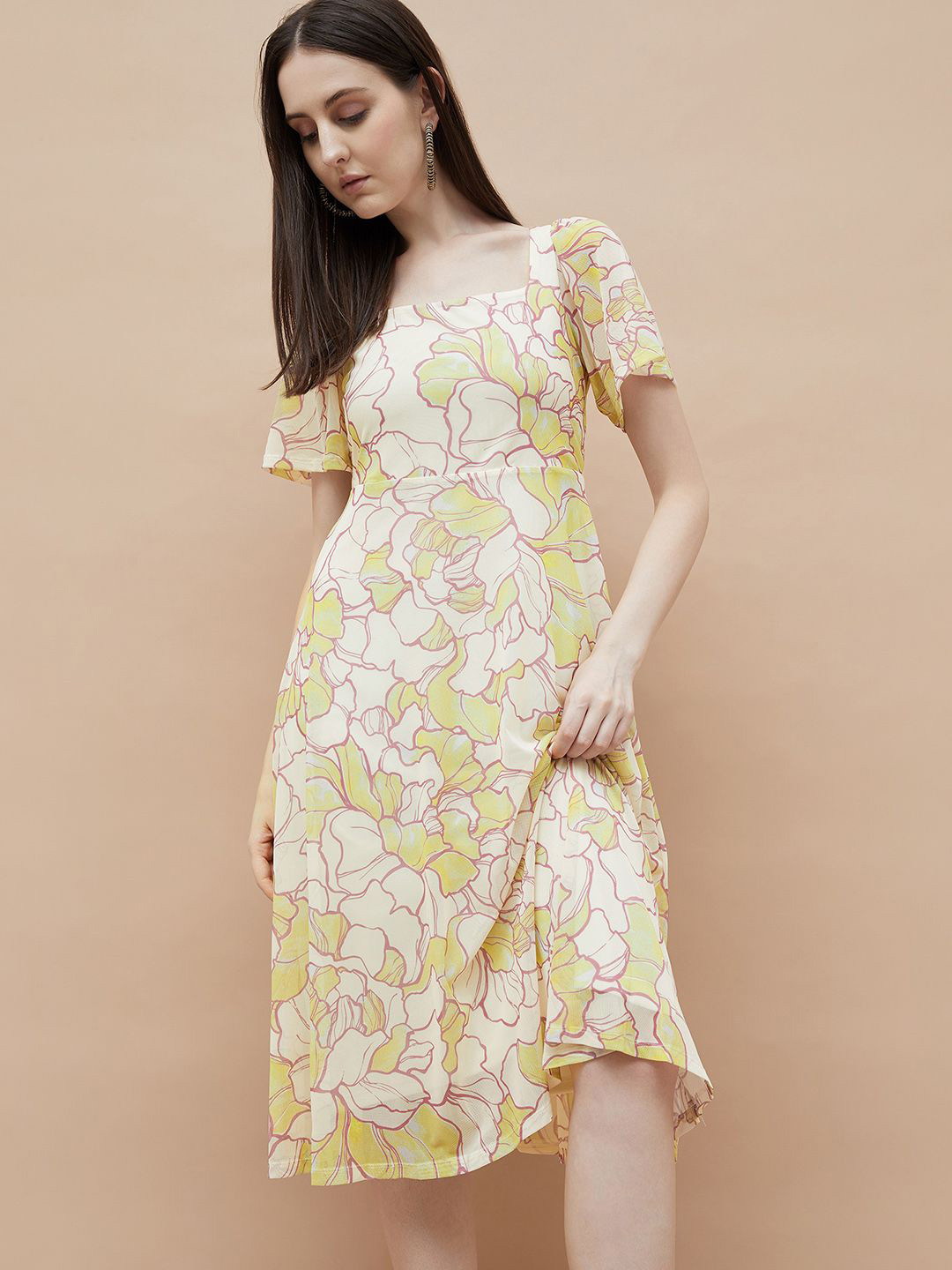 CODE by Lifestyle Women Printed Square Neck A-Line Midi Dress