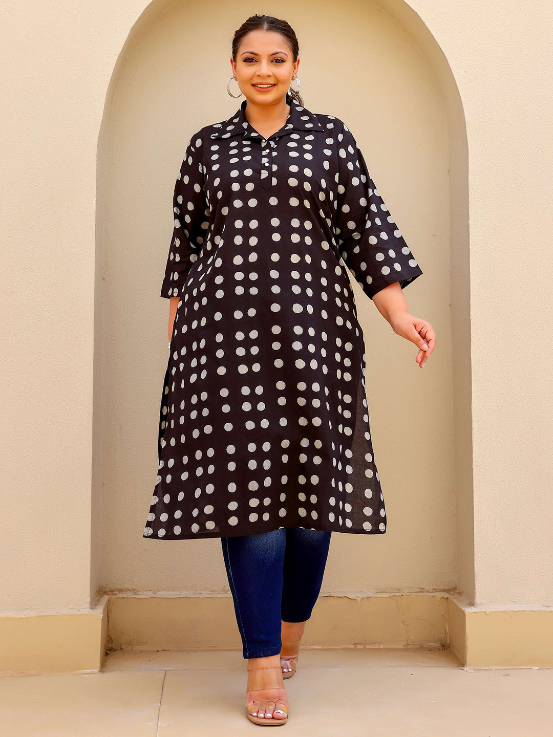 FLAVIA CREATION Women Polka Dots Printed Shirt Collar Kurta