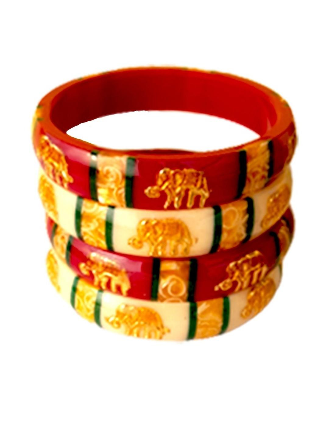 BOVZEN Women red and white set of 4 Copper Bangle