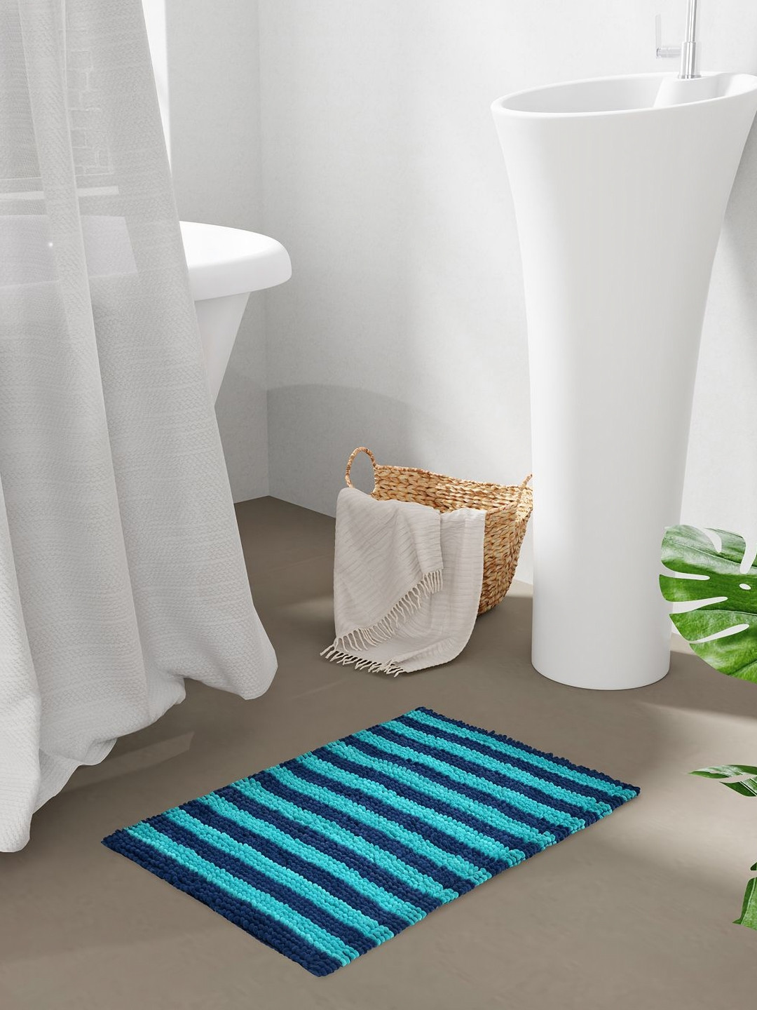 STELLAR HOME Maimi Teal Blue & Navy Blue Textured 1500 GSM BathRugs