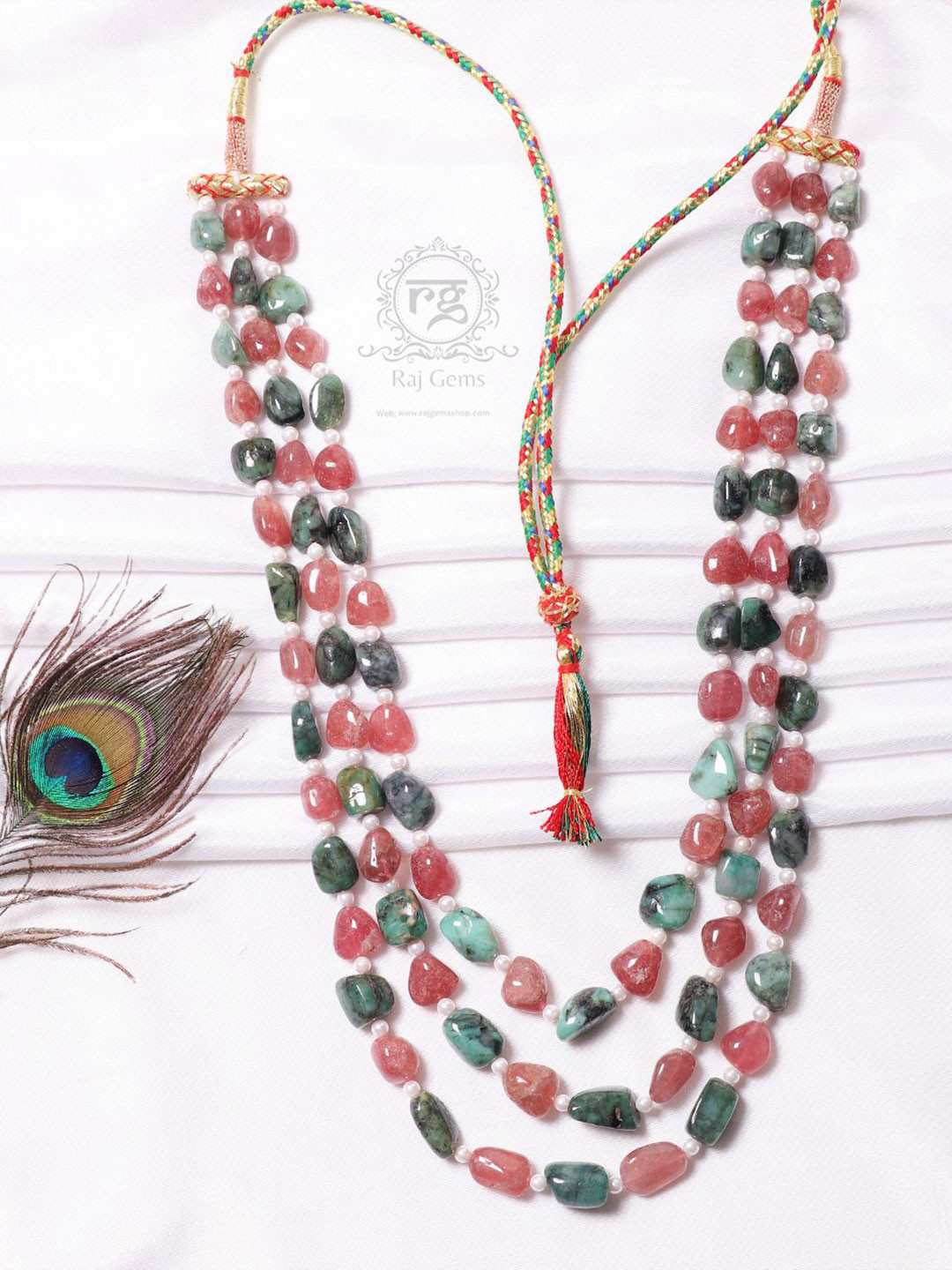 Raj Gems Natural Quartz & Emerald Gemstone Beaded Necklace Jewellery
