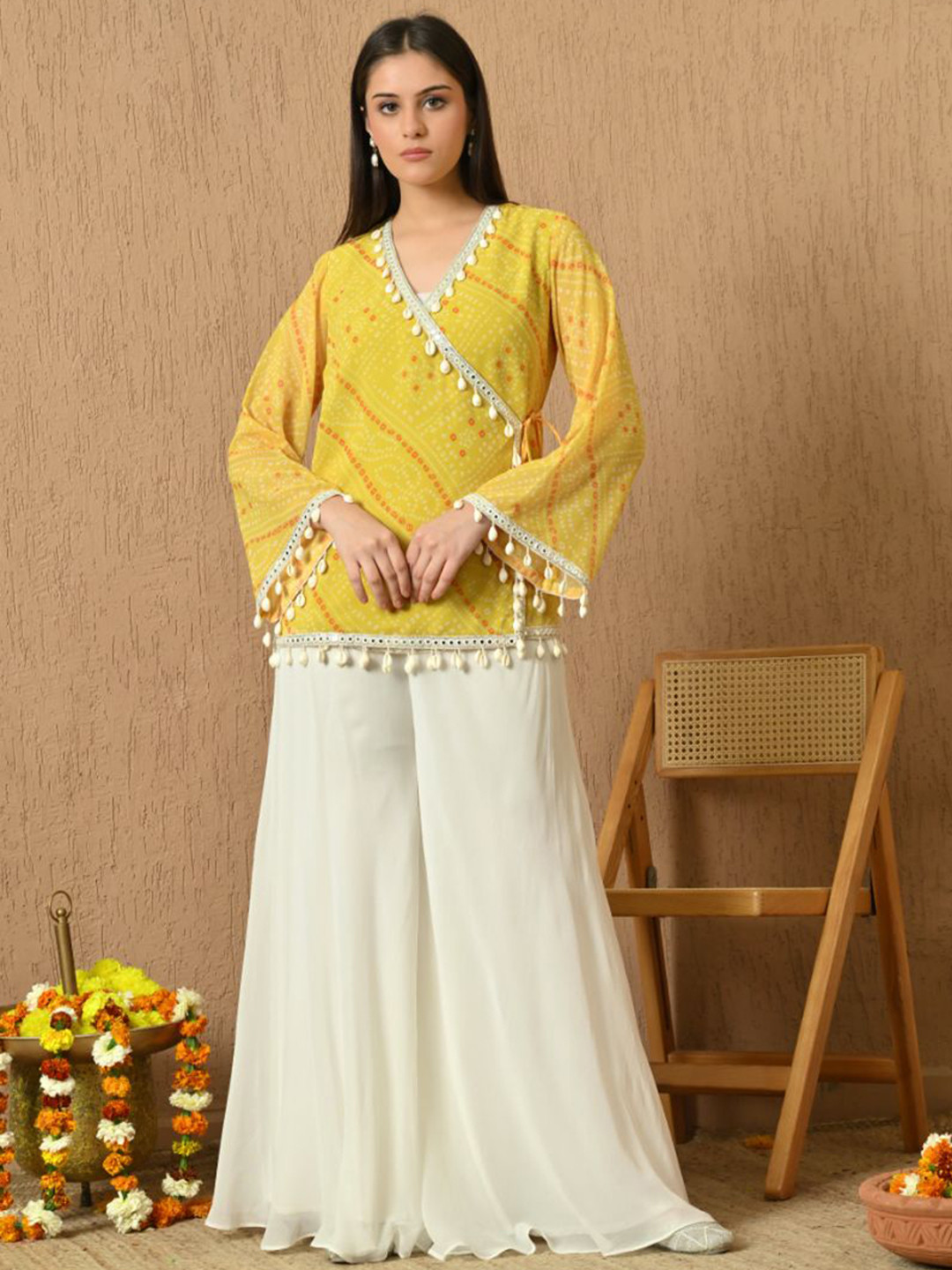 KELIN Kiara Women Bandhani Printed Kurti with Sharara