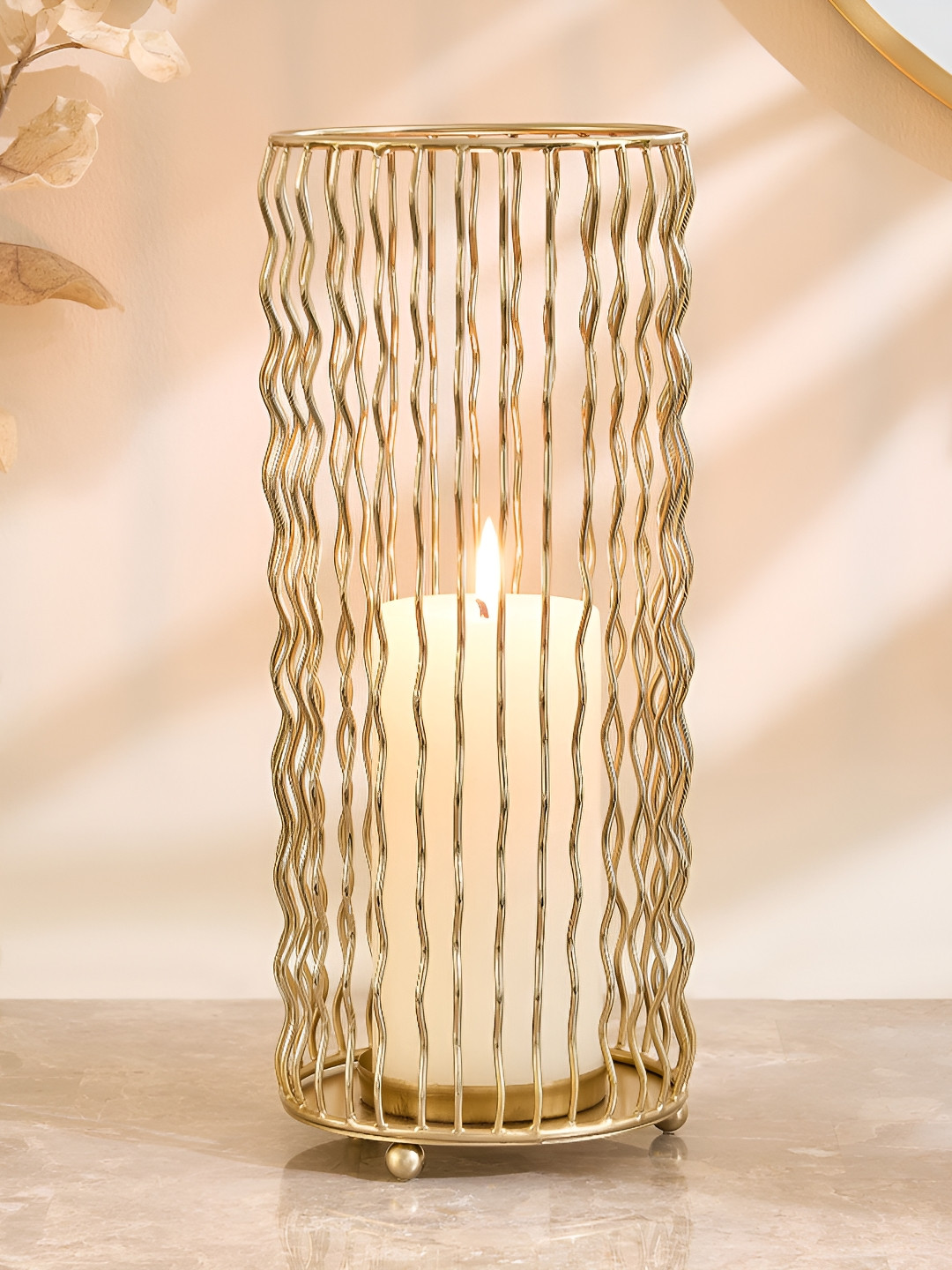 Home Centre Gold-Toned Zig Zag Candle Holder