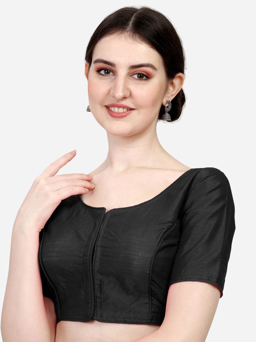 HERE&NOW Soft Silk Round Neck Readymade Saree Blouse