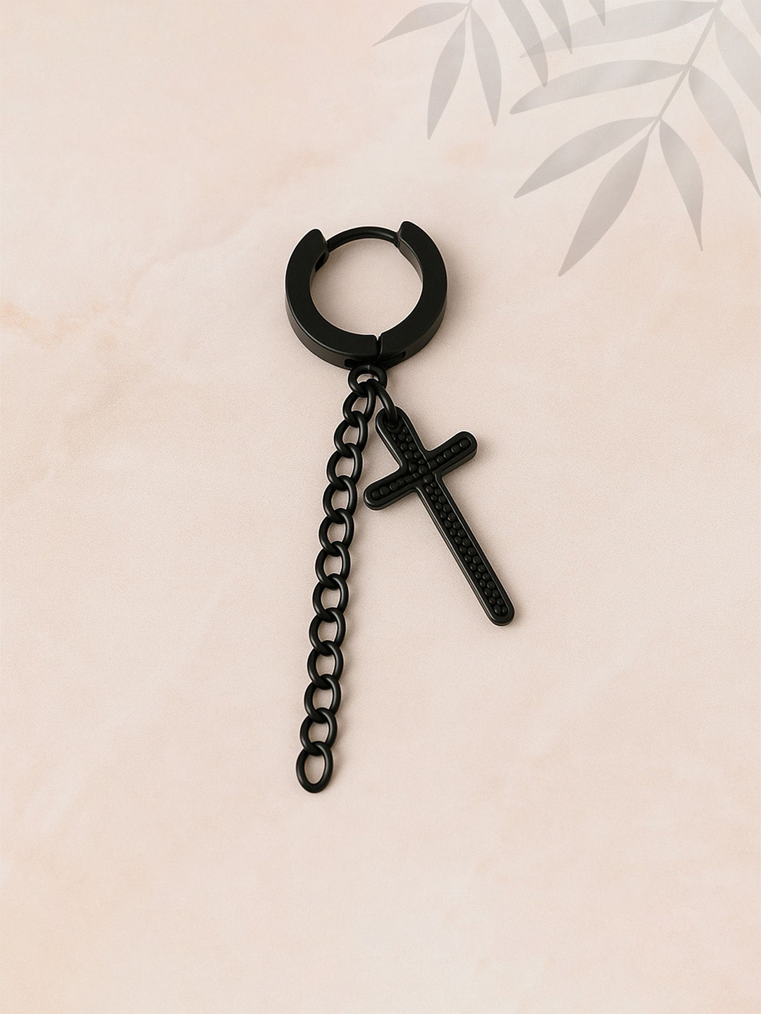 Adwitiya Collection Men Jesus Cross Long Chain Contemporary Hoop Earrings