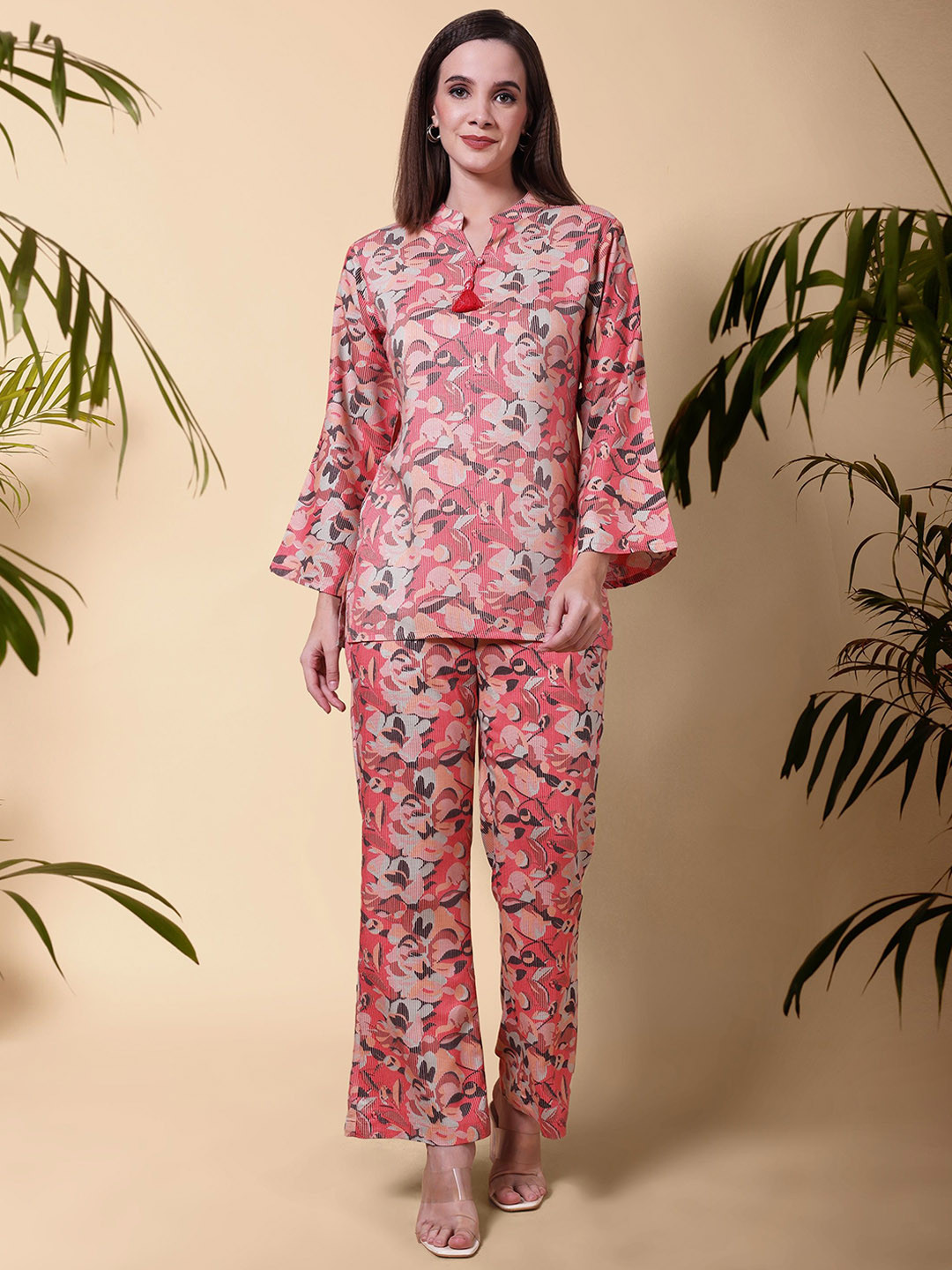 Alavya Floral Printed Mandarin Neck Shirt With Trousers Co-Ords