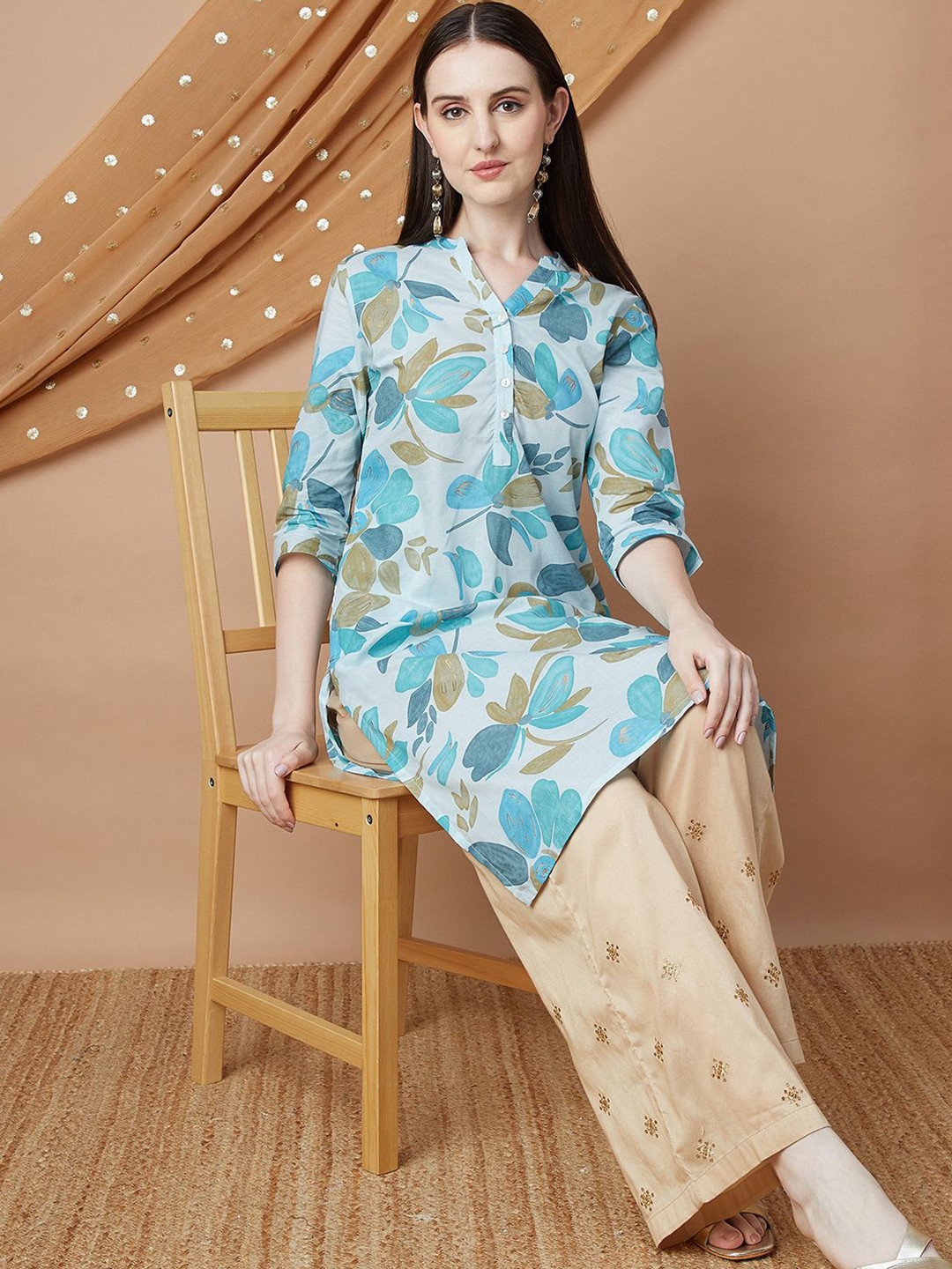 Melange by Lifestyle Women Floral Printed Daily Cotton Straight Kurta