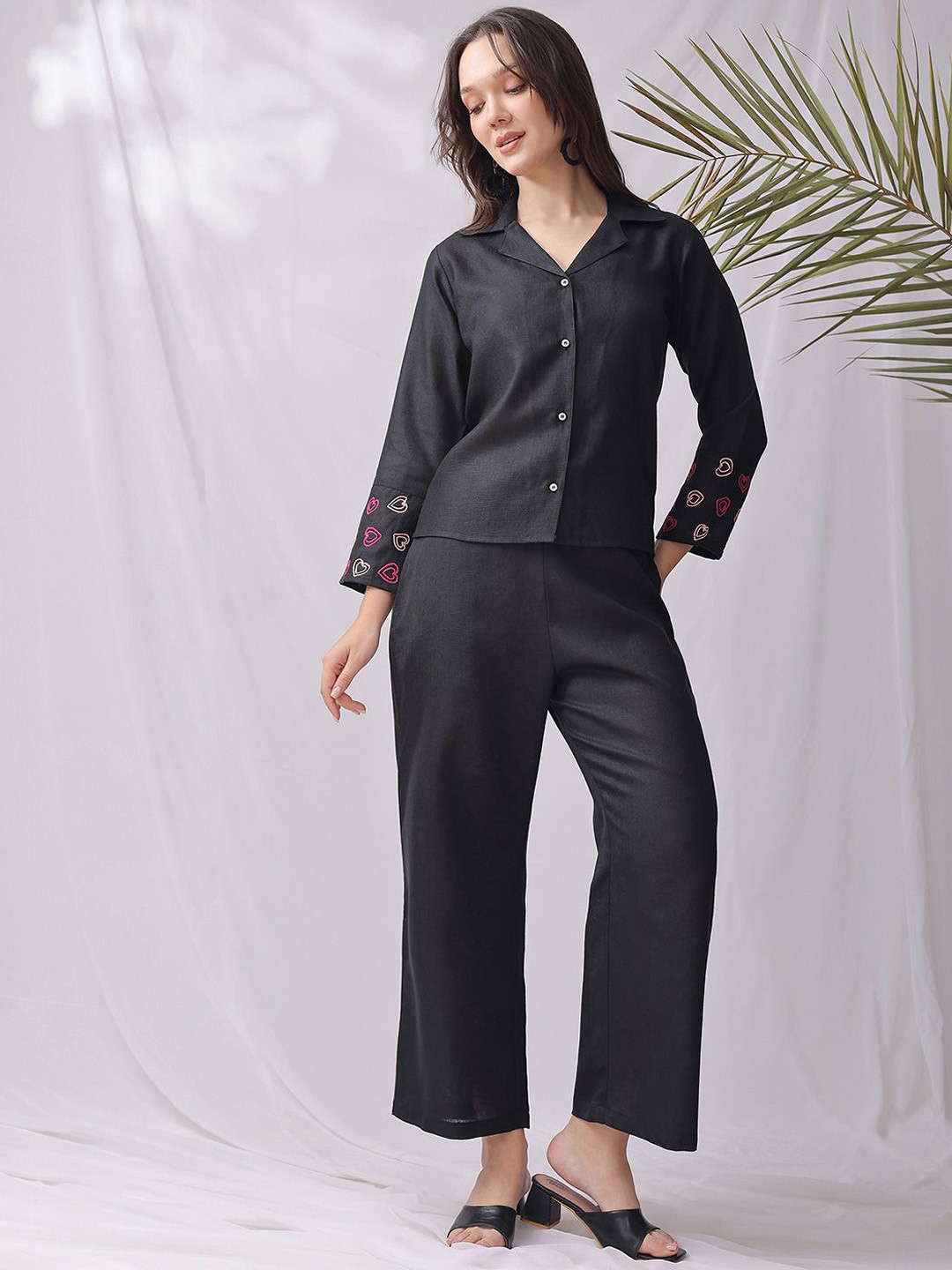 NIKATT Embroidered Shirt Collar Neck Shirt With Trousers Co-Ords