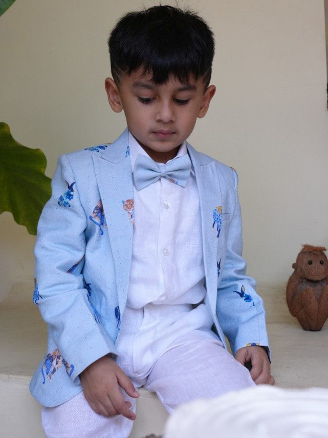 Funny Bones Clothings Boys Printed Single-Breasted Four-Piece Suit