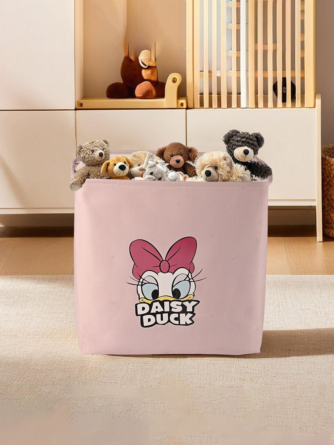 Aura Pink Printed Foldable Storage Box With Handle