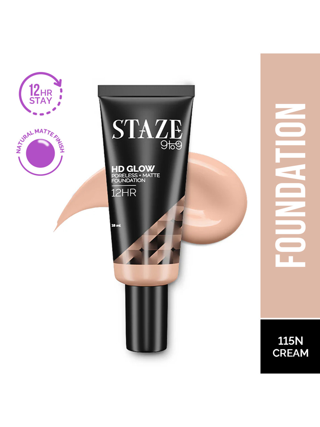 STAZE 9to9 HD Glow Poreless + Matte Sweatproof Foundation 18 ml - Cream 115N