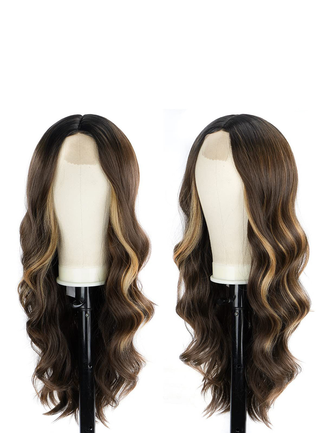 RITZKART Set Of 2 Halo Wavy Toupee Hair Extension- Black With Golden- 24 Inch