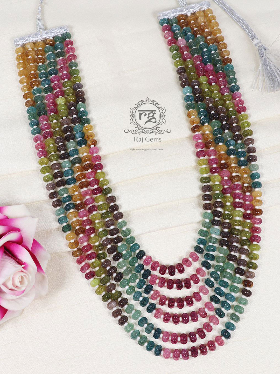 Raj Gems Natural Quartz Gemstone Beaded Pumpkin Necklace Jewellery