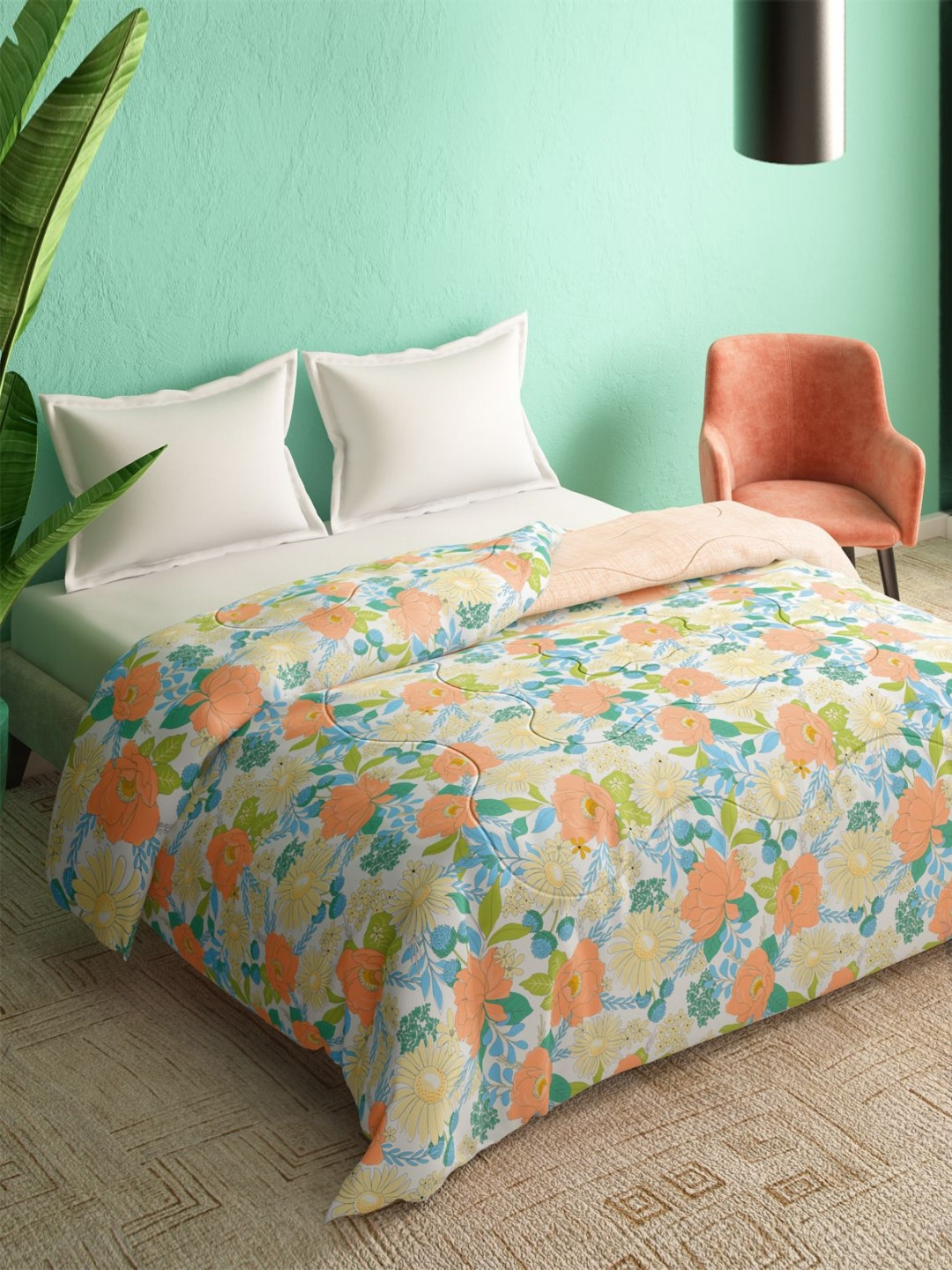 Portico Blue & White Floral Heavy Winter 300 GSM Double Bed Comforter