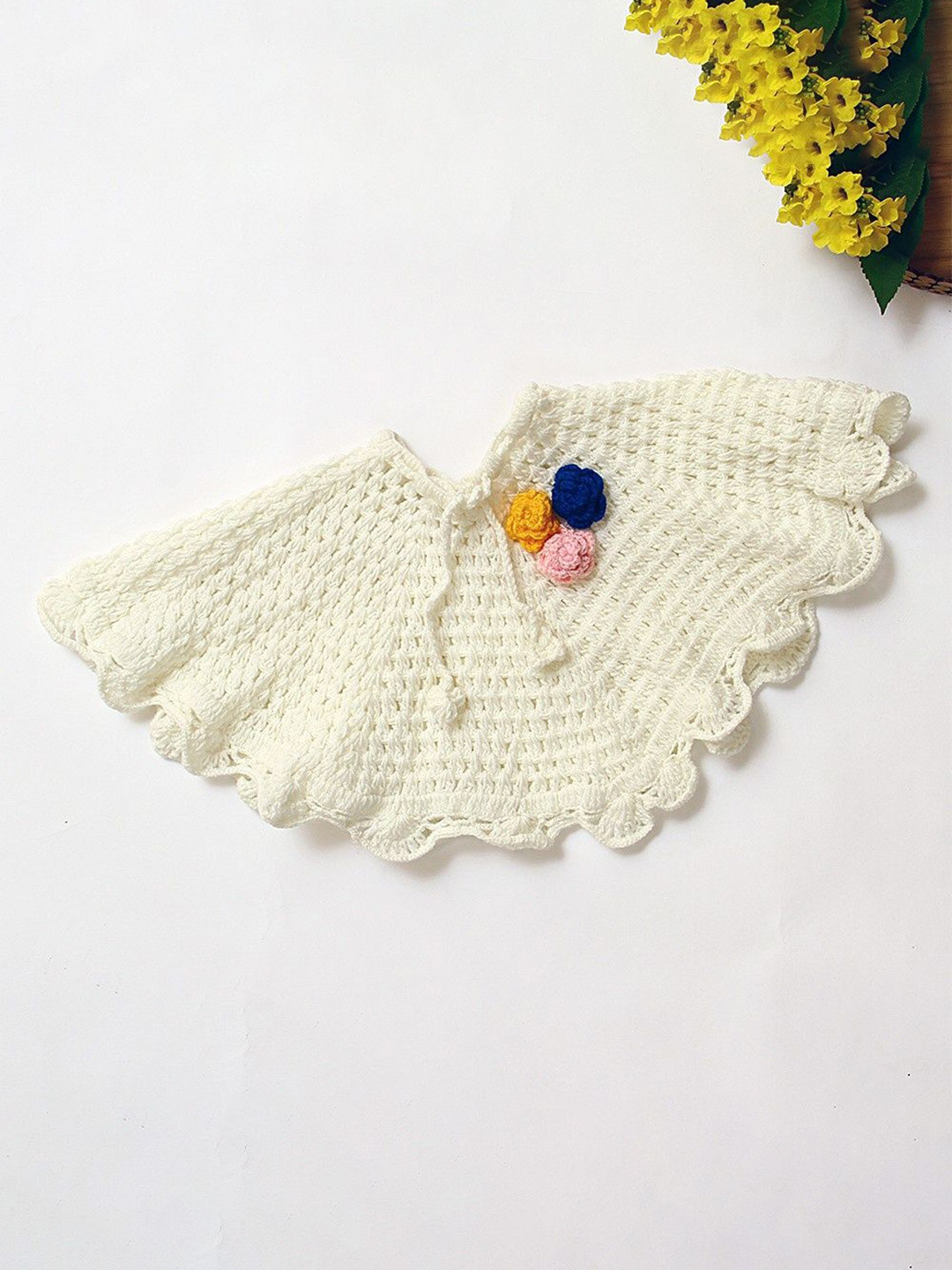 USHA ENTERPRISES Girls Open Knit Self Design Woollen Poncho Regular Sweater
