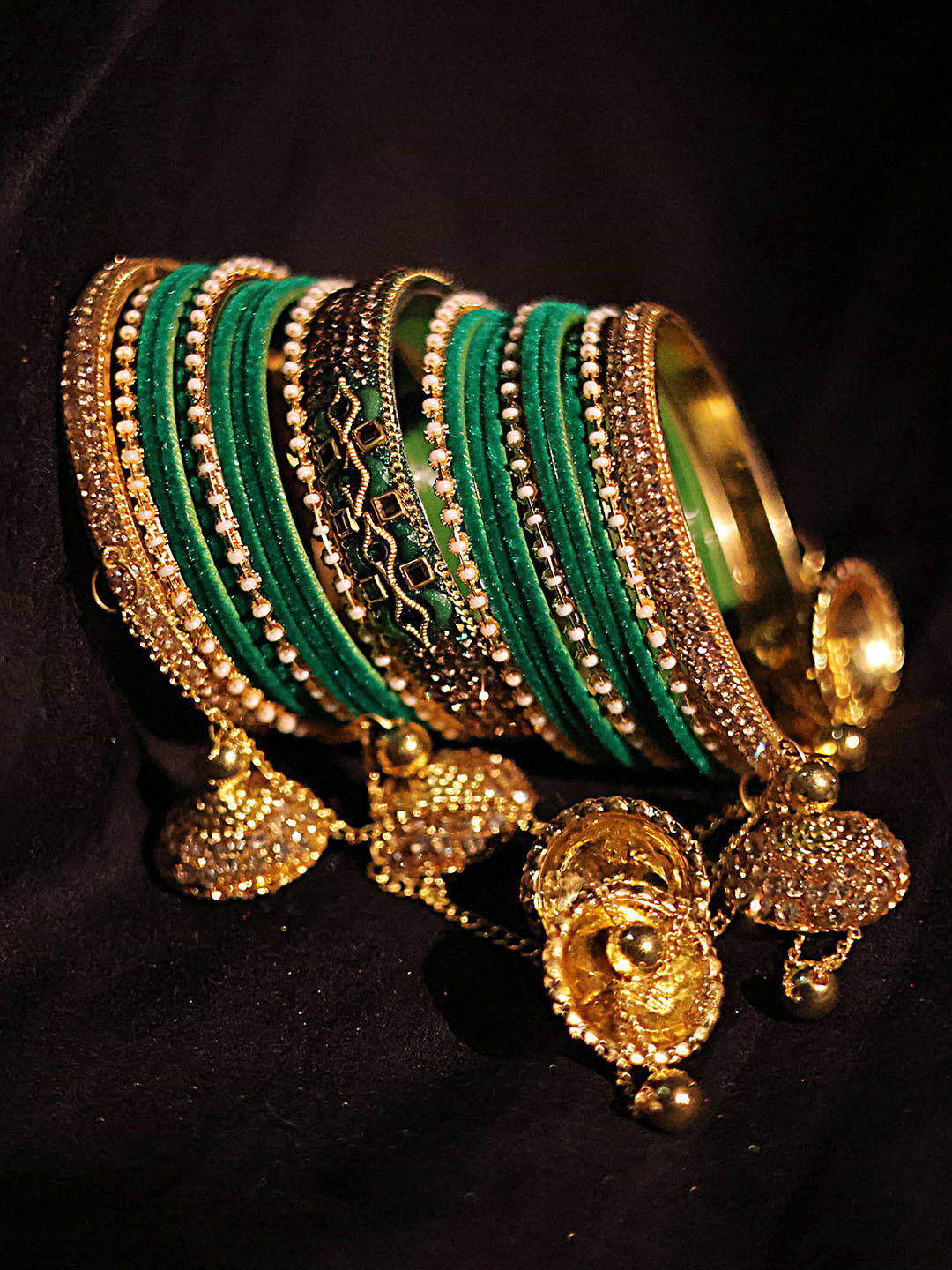 Amika Set Of 42 Gold-Plated Stone Studded & Beaded Bangles