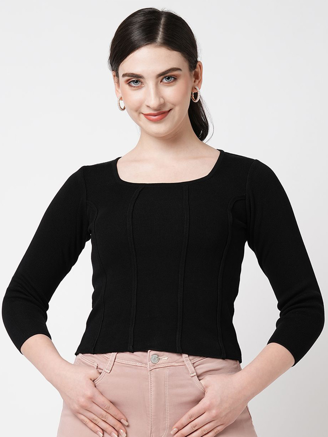 Kraus Jeans Flat Knit Women Square Neck Top