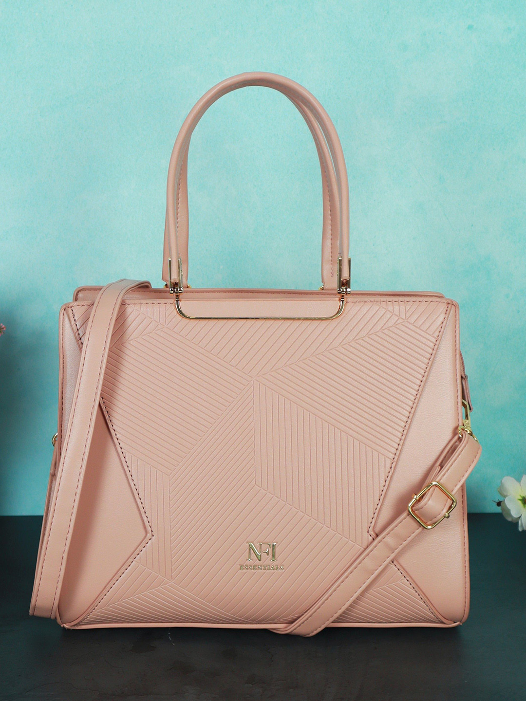 NFI essentials Textured Leather Satchel Hand bags