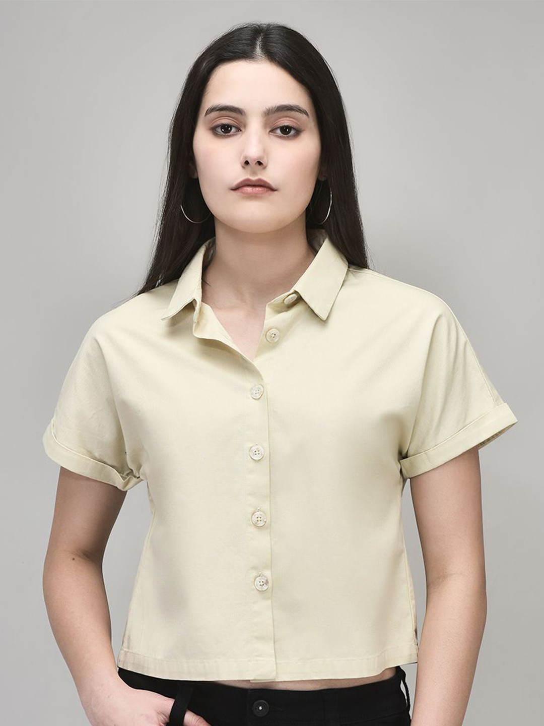 Woods Pure Cotton Shirt Style Crop Top