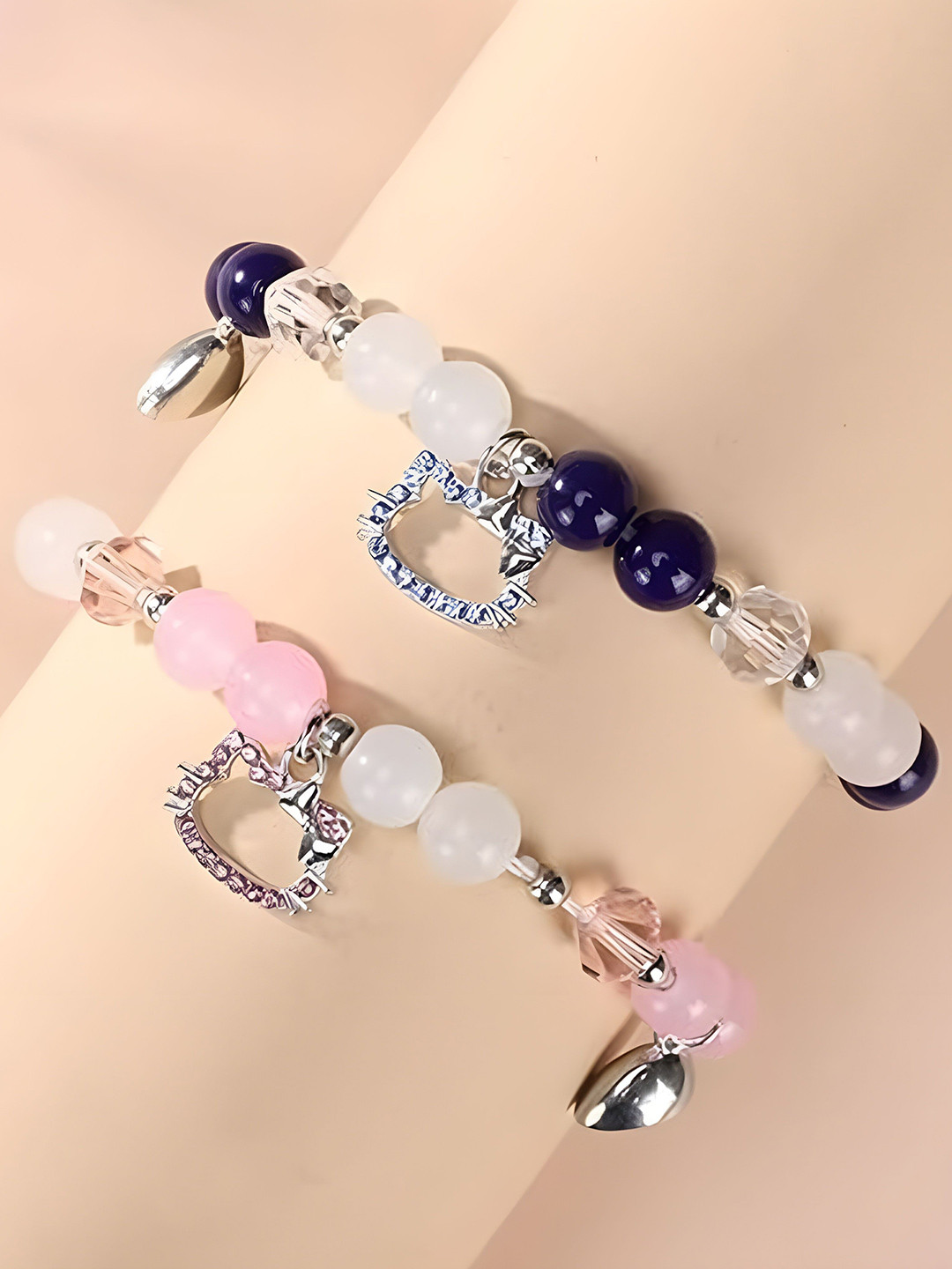 P. R. PRINTS Unisex Set Of 2 Kitty Couple Cuff Bracelet