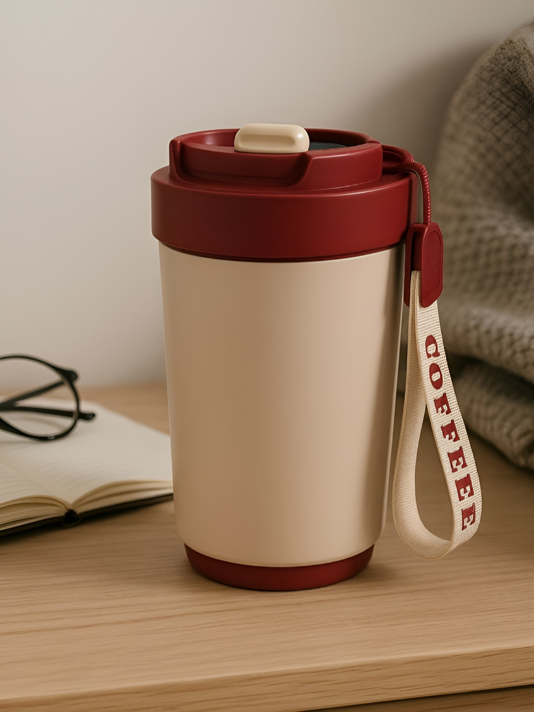 Myntra Elegant Homes Cream-Coloured & Brown Single Stainless Steel Solid Double Wall Vacuum Water Bottle