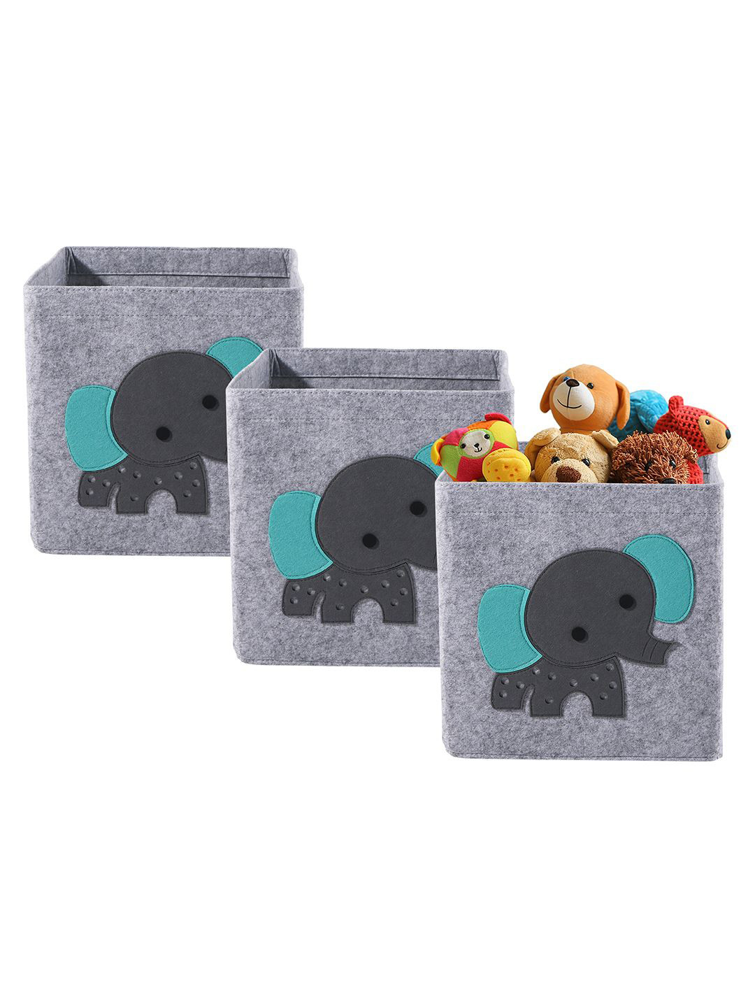 Aura 3-Pcs Grey Elephant Printed Foldable Storage Box