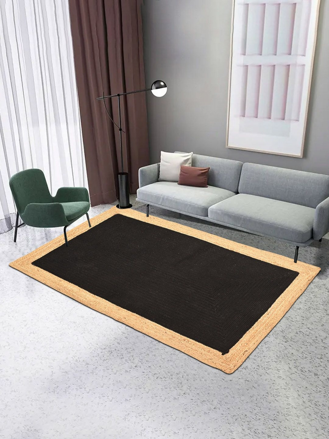 RUBOXA Black & Beige Cotton Reversible Machine Washable Bedside Floor Carpet