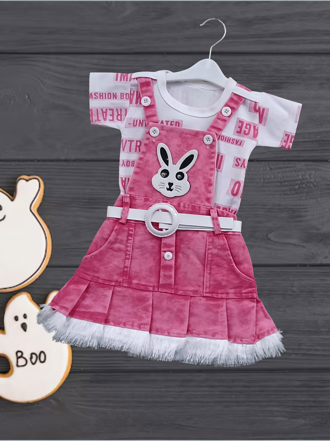 FASHION GRAB Girls Print Denim Pinafore Dress