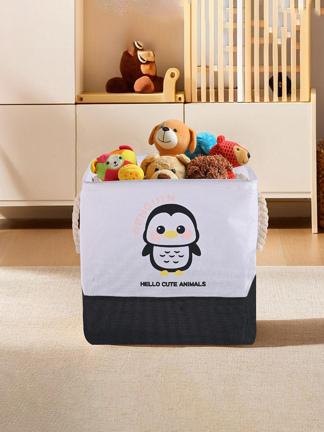 Aura Black & White Printed Storage Basket With Handle