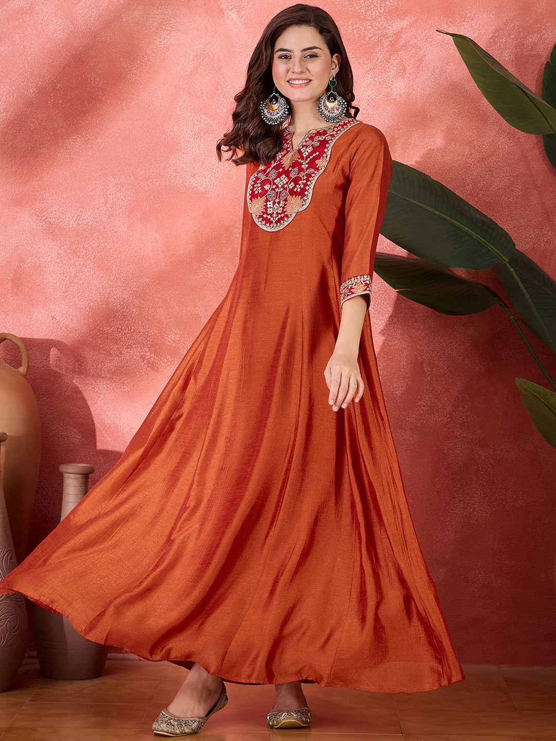 Sangria Zari Sequence Thread Cording Embroidered Flared Maxi Gown