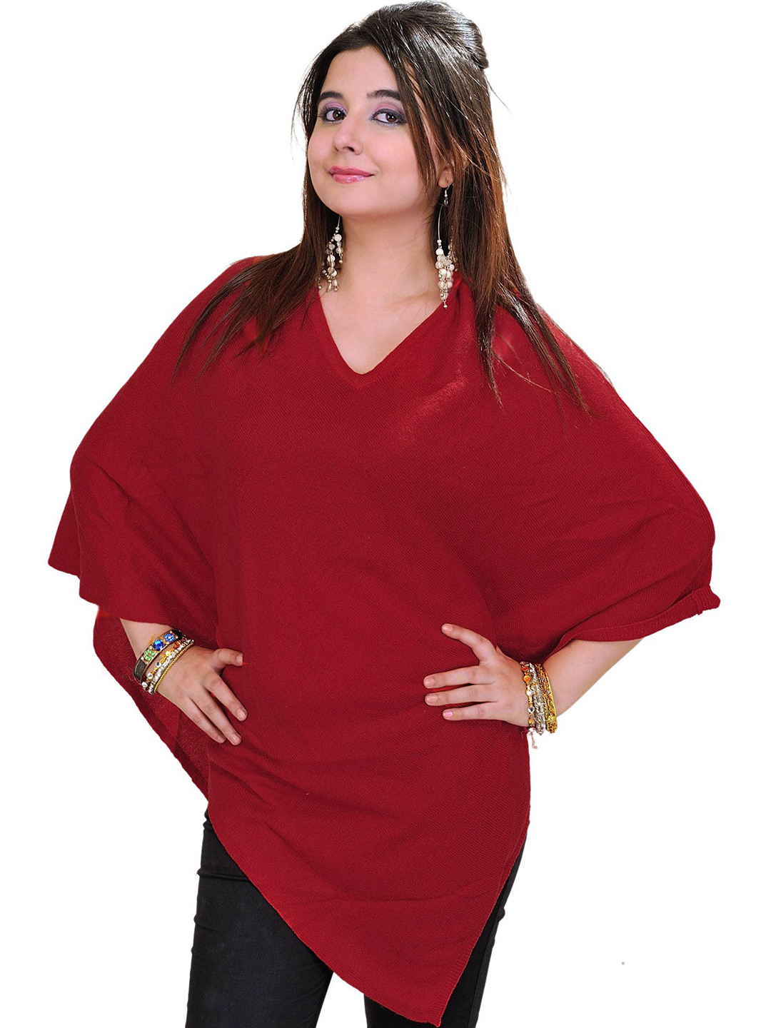 Exotic India Women V-Neck Woollen Poncho