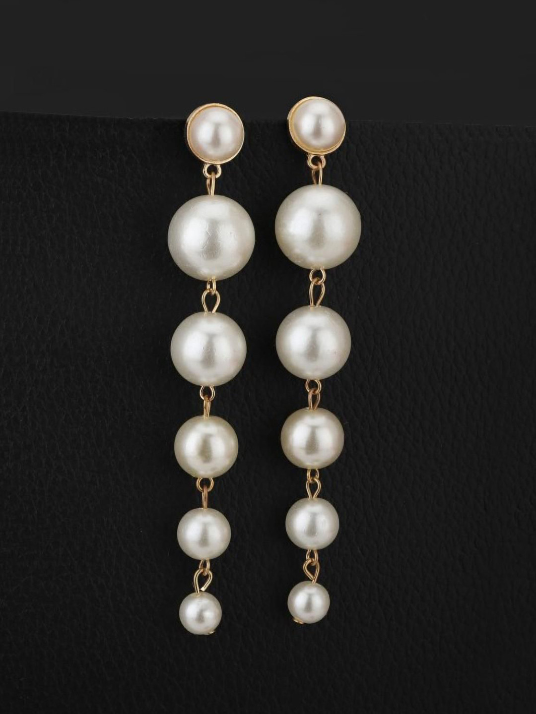 DN ENTERPRISES Rose Gold-Plated Pearls Beaded Spherical Shaped Drop Earrings