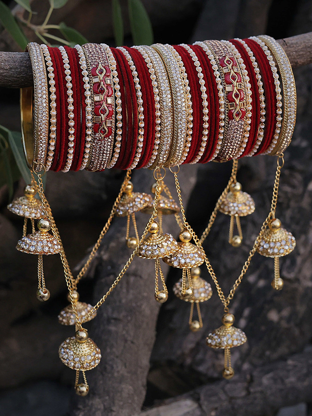 Amika Set Of 42 Gold-Plated Stone Studded & Beaded Bangles