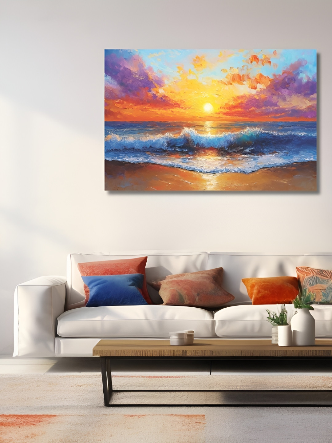 Viventiq Blue & Orange Sunrise Printed Canvas Wall Art