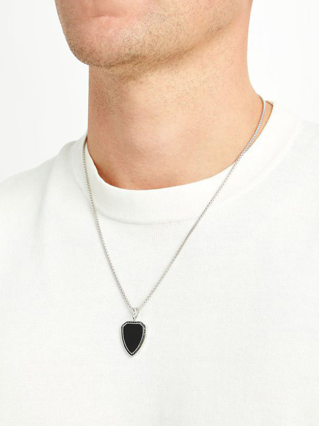 P. R. PRINTS Men 925 Sterling Silver-Plated Stone Studded Heart Shaped Pendant With Chain