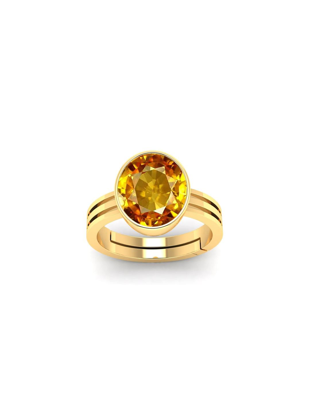 Pranjal Gems Unisex 8.25 Ratti 7.15 K Pukhraj Stone Studded Adjustable Finger Ring