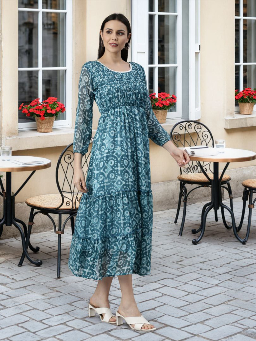 Souchii souchii spring Women Ethnic Motifs Printed Tiered Fit & Flare Dress
