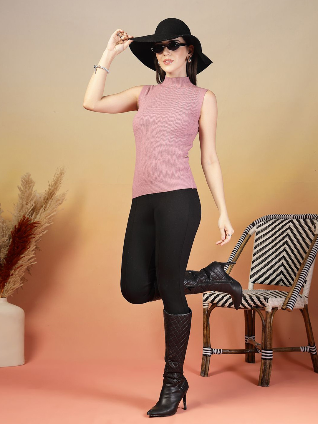 Thirty Threads Women Solid High Neck Top