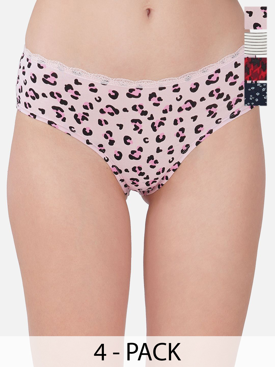 Carlton London Pack Of 4 Printed Cotton Assorted Hipster Briefs + CL-BK-P-ASST1-PO4